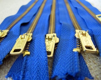 7inch - Victoria Blue Metal Zipper - Gold Teeth - 5pcs