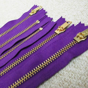 12inch Purple Metal Zipper Gold Teeth 5pcs image 3