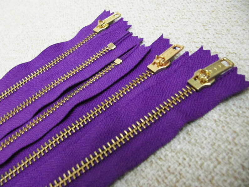 12inch Purple Metal Zipper Gold Teeth 5pcs image 3