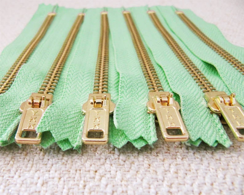 5inch Mint Green Metal Zipper Gold Teeth 6pcs image 1