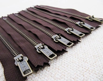 5inch - Dark Chocolate Brown Metal Zipper - Brass Teeth - 6pcs