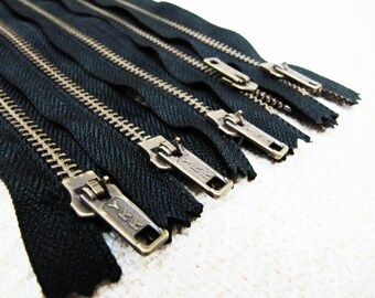 12inch - Black Metal Zipper - Brass Teeth - 5pcs