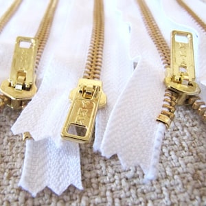 10 pulgadas - Cremallera de metal blanco - Dientes de oro - 5pcs