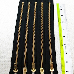 9inch Black Metal Zipper Gold Teeth 5pcs image 3