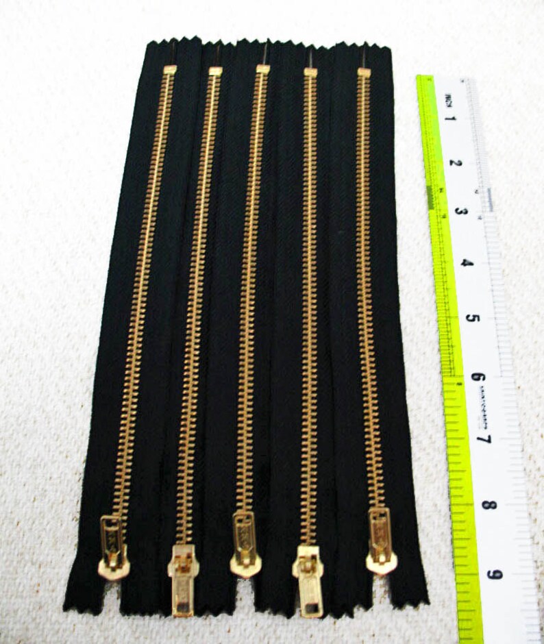 9inch Black Metal Zipper Gold Teeth 5pcs image 3