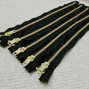 14inch Black Metal Zipper Gold Teeth 5pcs image 3