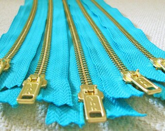 11inch - Turquoise Metal Zipper - Gold Teeth - 5pcs