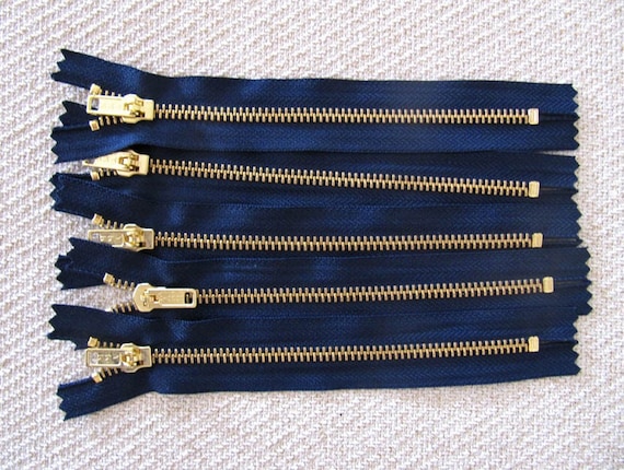 7inch - Navy Blue Metal Zipper - Gold Teeth - 5pcs - Etsy