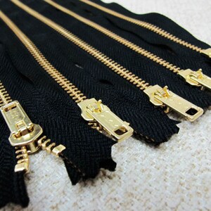 14inch Black Metal Zipper Gold Teeth 5pcs image 2