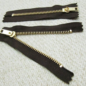 4inch Dark Chocolate Brown Metal Zipper Gold Teeth 6pcs image 3