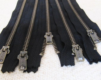 16inch - Black Metal Zipper - Brass Teeth - 5pcs