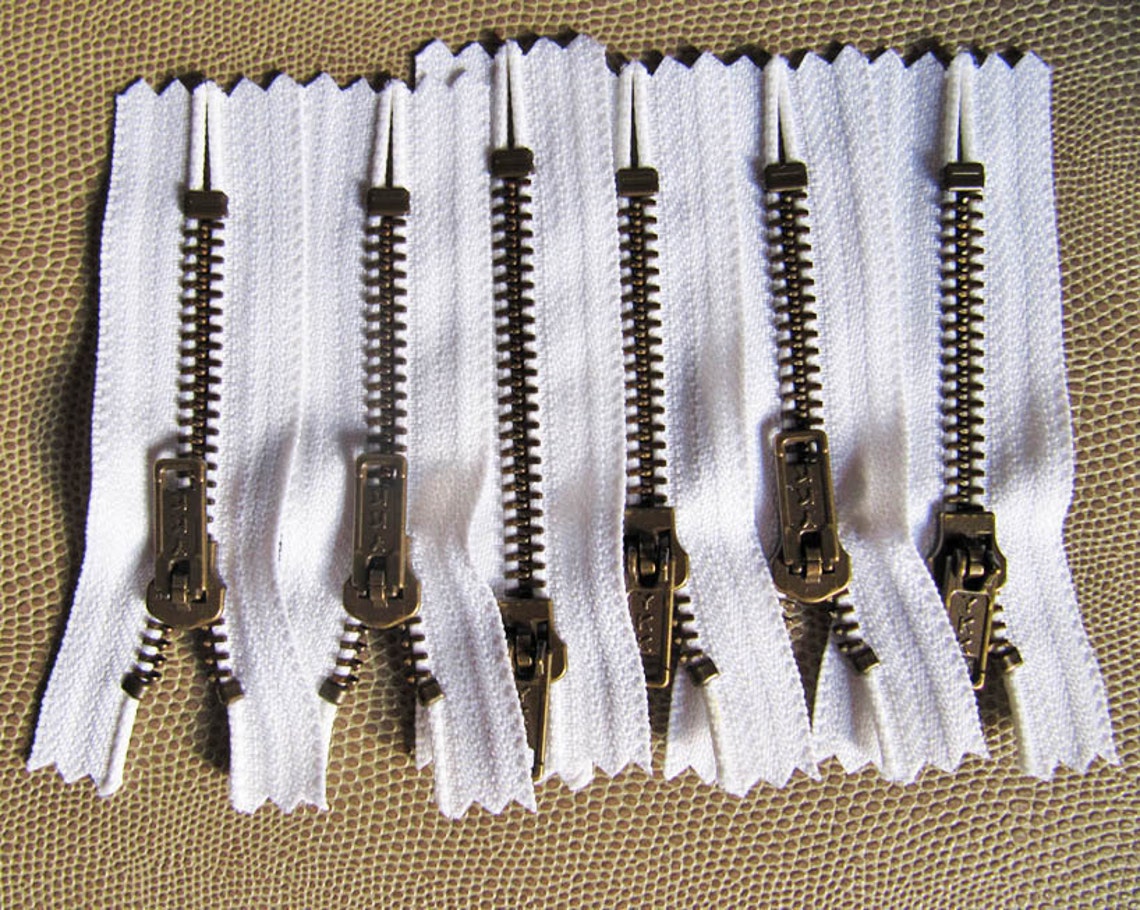 3inch White Metal Zipper Brass Teeth 6pcs Etsy