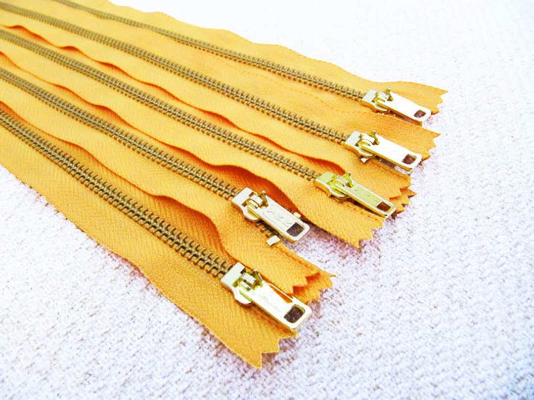 14inch Orangeyellow Metal Zipper Gold Teeth 5pcs Etsy