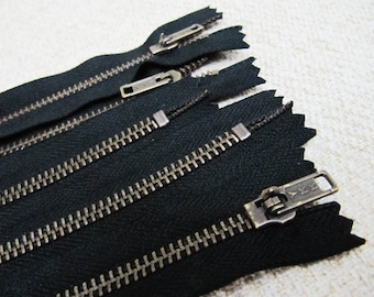 10inch - Black Metal Zipper - Brass Teeth - 5pcs