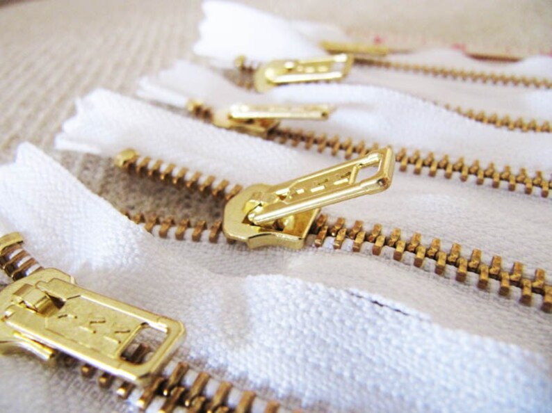 18inch White Metal Zipper Gold Teeth 5pcs Etsy