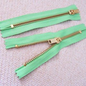 5inch Mint Green Metal Zipper Gold Teeth 6pcs image 3