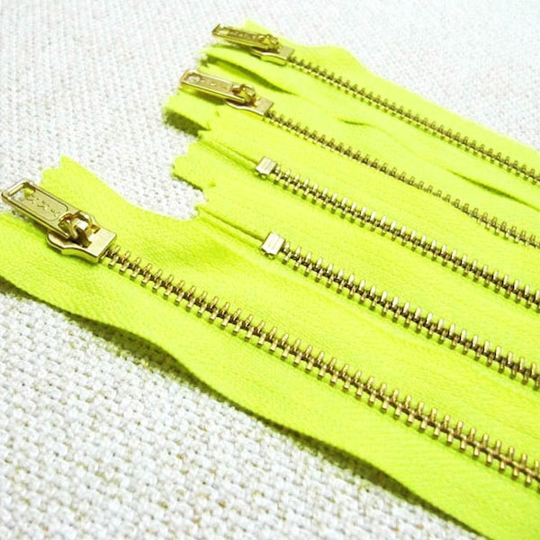 14inch - Fermeture à glissière en métal jaune fluo - Dents en or - 5pcs