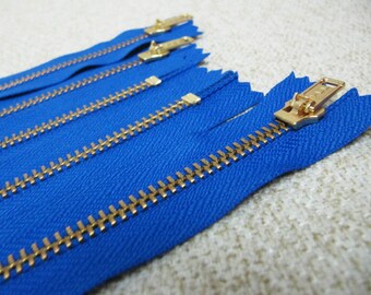 14inch - Victoria Blue Metal Zipper - Gold Teeth - 5pcs