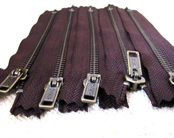 6inch - Dark Chocolate Brown Metal Zipper - Brass Teeth - 5pcs