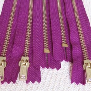 12inch - Magenta Metal Zipper - Gold Teeth - 5pcs