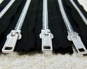 10inch - Black Metal Zipper - Silver Teeth - 5pcs