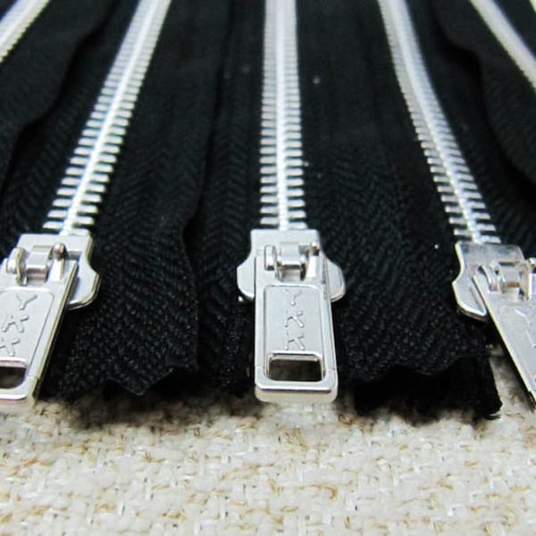 10inch - Black Metal Zipper - Silver Teeth - 5pcs