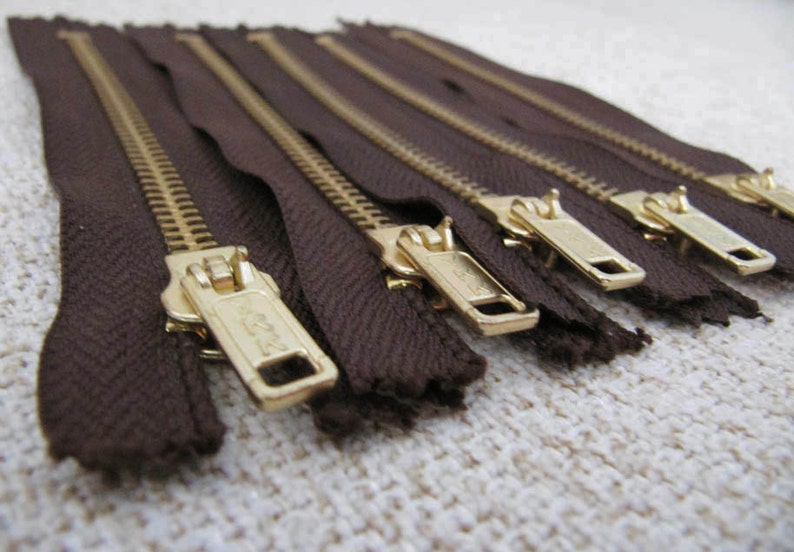 5inch Dark Chocolate Brown Metal Zipper Gold Teeth 6pcs image 3