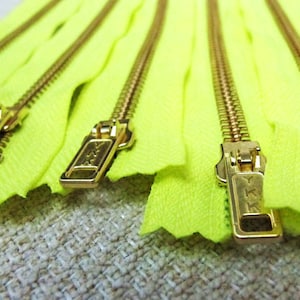 8inch - Neon gelber MetallReißverschluss - Goldzähne - 5Stk