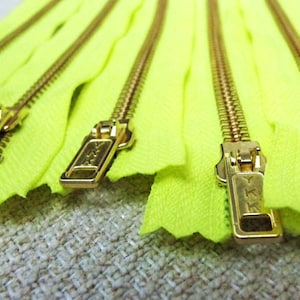 8inch Neon Yellow Metal Zipper Gold Teeth 5pcs image 1