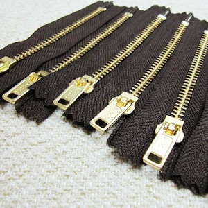 4inch Dark Chocolate Brown Metal Zipper Gold Teeth 6pcs image 1