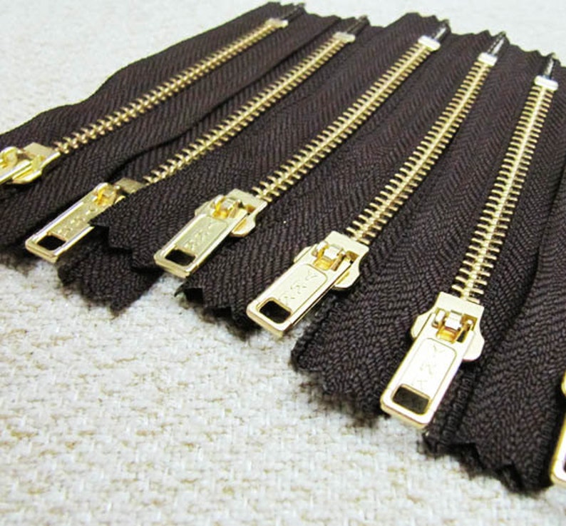 4inch Dark Chocolate Brown Metal Zipper Gold Teeth 6pcs image 1