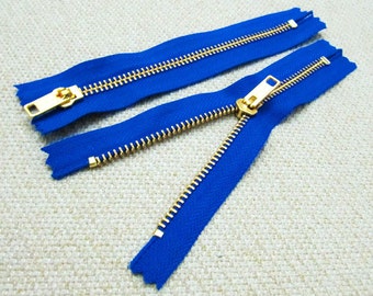 6inch - Victoria Blue Metal Zipper - Gold Teeth - 5pcs