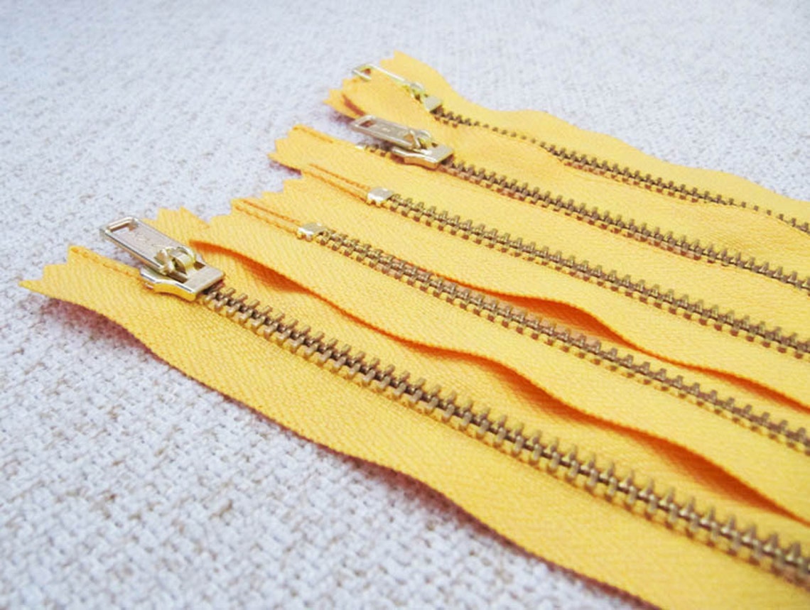 14inch Orangeyellow Metal Zipper Gold Teeth 5pcs Etsy