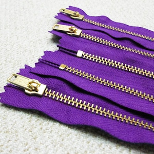 12inch Purple Metal Zipper Gold Teeth 5pcs image 1