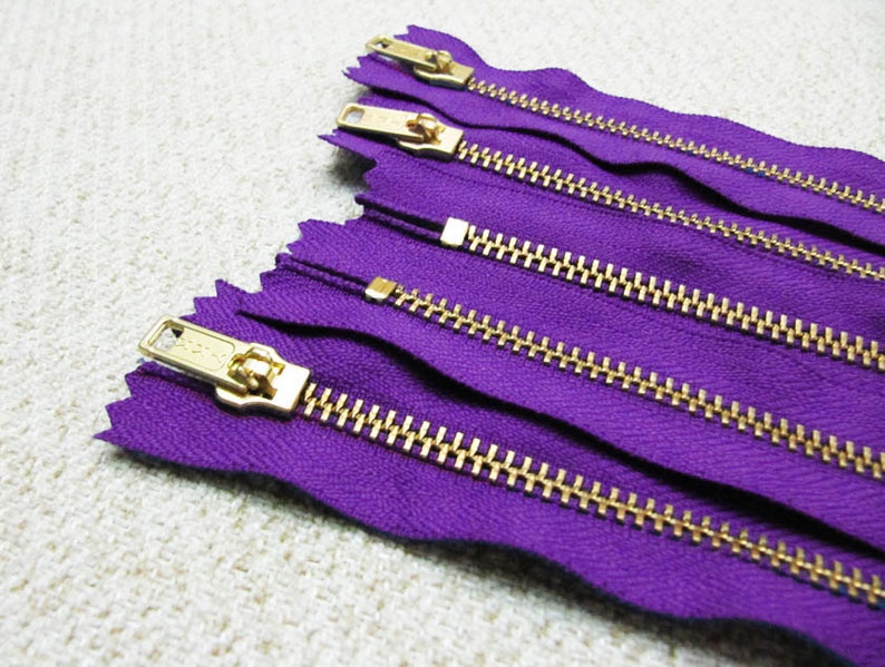 12inch Purple Metal Zipper Gold Teeth 5pcs image 1