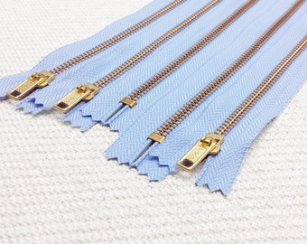 12inch - Baby Blue Metal Zipper - Gold Teeth - 5pcs