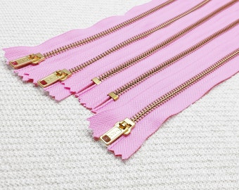12inch -  CandyFloss Pink Metal Zipper - Gold Teeth - 5pcs