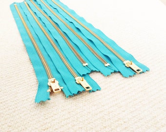 14inch - Turquoise Metal Zipper - Gold Teeth - 5pcs