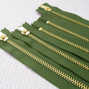 12 pulgadas - Cremallera de metal verde Hunter - Dientes de oro - 5pcs
