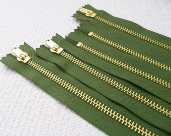 12inch - Hunter Green Metal Zipper - Gold Teeth - 5pcs