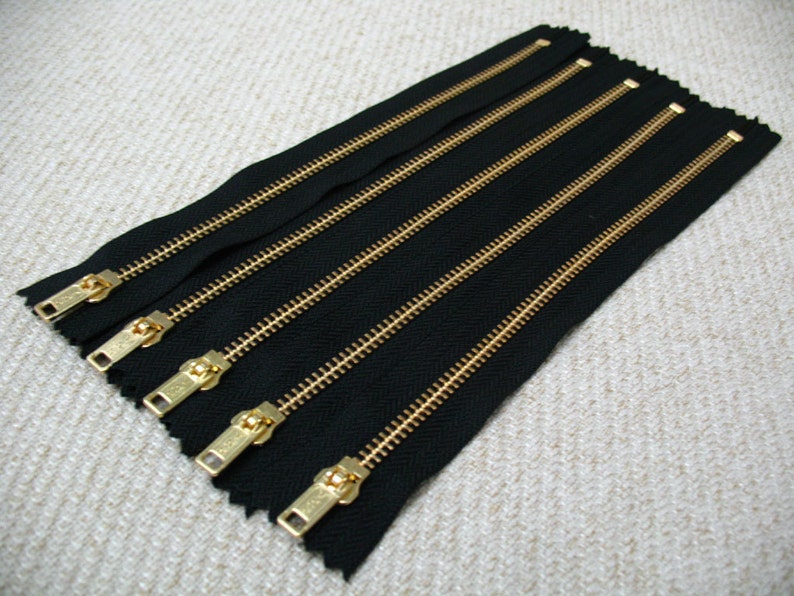 9inch Black Metal Zipper Gold Teeth 5pcs image 2