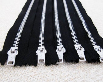 14inch - Black Metal Zipper - Silver Teeth - 5pcs