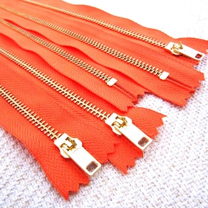 14inch - NectarOrange Metal Zipper - Dents en or - 5pcs