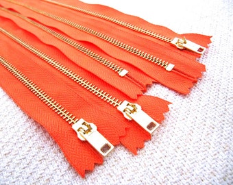 14inch - NectarOrange Metal Zipper - Gold Teeth - 5pcs