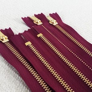 10inch - Wine Metal Zipper - Dents en or - 5pcs
