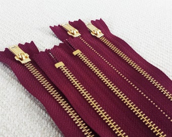 10inch - Wine Metal Zipper - Gold Teeth - 5pcs