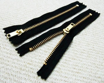 6inch - Black Metal Zipper - Gold Teeth - 5pcs