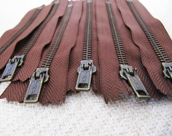 5inch - Milk Chocolate Brown Metal Zipper - Brass Teeth - 6pcs