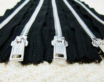 12inch - Black Metal Zipper - Silver Teeth - 5pcs