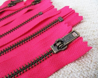 7inch - Fuchsia Pink Metal Zipper - Brass Teeth - 5pcs